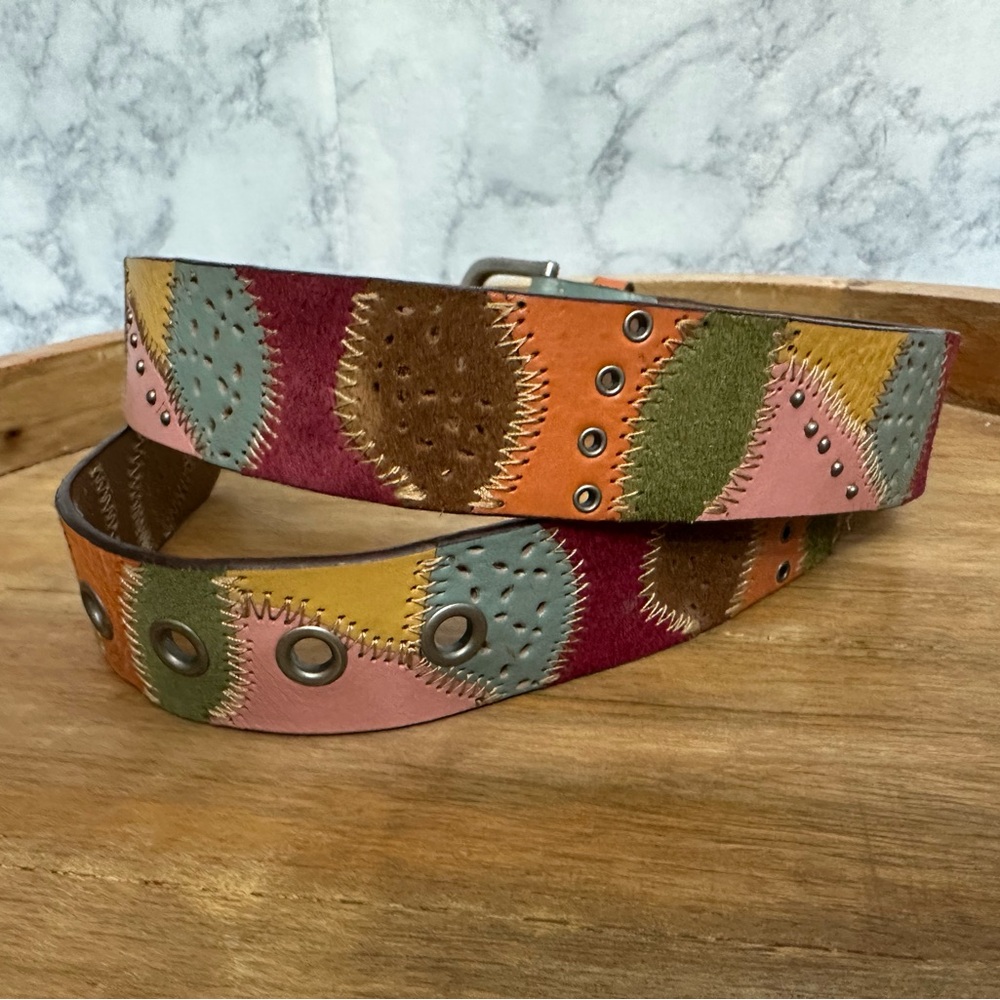 Fossil Multicolor Patchwork Leather Belt Sz Mediu… - image 2